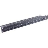 19 inch patch panel met kabelgeleiding | voor 24 Keystone modules | compact | 1U | zwart