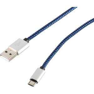 USB Micro B naar USB-A kabel - USB2.0 - tot 2A / blauw nylon - 0,30 meter