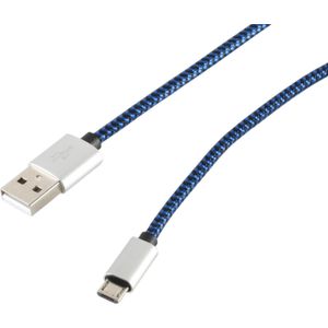 USB Micro B naar USB-A kabel - USB2.0 - tot 2A / blauw nylon - 0,90 meter