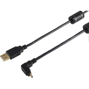 USB Micro B haaks naar USB-A kabel - USB2.0 - tot 2A / zwart - 1 meter