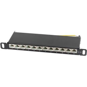 CAT6a Gigabit 10'' Patch Panel 0,5U met 12 poorten - afgeschermd / zwart