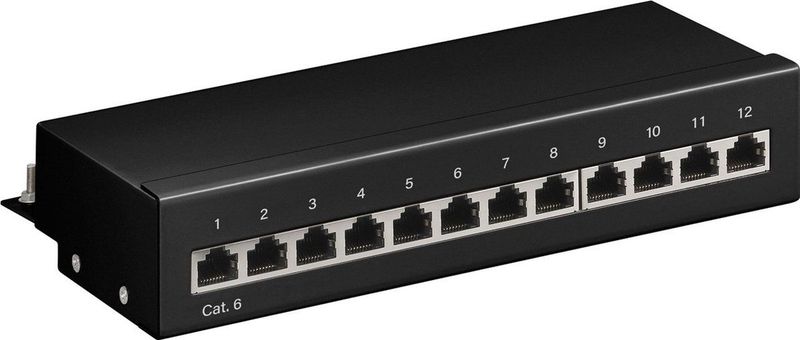 CAT6 - Gigabit Desktop Patch Panel - 1U - 12 Poorten - Afgeschermd - Zwart