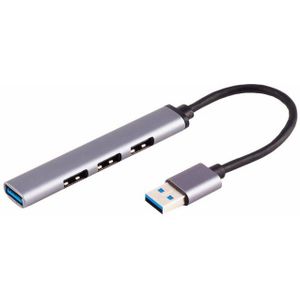Shiverpeaks -BASIC-S--USB-A hub, 3.0, 4-poorts USB-A, ALU, slank, 0,12m (USB-A, 4 ports), Docking station + USB-hub, Zwart, Zilver