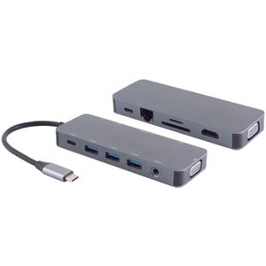 USB-C 3.2 Gen 1 Multiport Adapter - USB-A - HDMI, VGA - USB-C PD - SD - RJ45 - 0,16 meter - Grijs