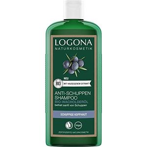 LOGONA Naturkosmetik Anti-roos shampoo voor natuurlijk gezond haar, geschikt voor schilferige hoofdhuid, haarshampoo met veganistische formule van biologische jeneverbesolie, 1 x 250 ml