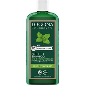 LOGONA Naturkosmetik Anti-vet shampoo voor natuurlijk gezond haar, geschikt voor snel vettig haar, haarshampoo met veganistische formule van biologische citroenmelisse, 1 x 250 ml