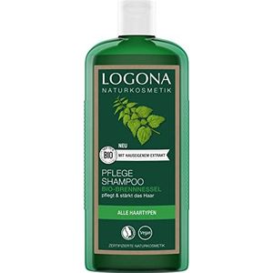 LOGONA Naturkosmetik Verzorgende shampoo voor natuurlijk gezond haar, geschikt voor alle haartypes, haarshampoo met veganistische formule van biologische brandnetel, 1 x 250 ml