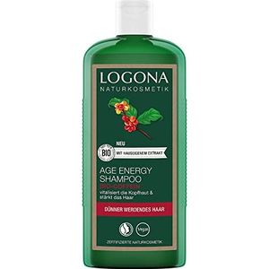 LOGONA Naturkosmetik Age Energy Vitaliserende shampoo voor natuurlijk krachtig haar, geschikt voor energieloos, dunner wordend haar, met veganistische formule van biologische cafeïne, 1 x 250 ml