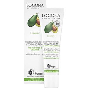 Bio Zellerneuernde 24h Vitamincreme von LOGONA Naturkosmetik für trockene bis sehr trockene Haut mit Bio-Avocado & Vitamin E, Schützt & pflegt intensiv, Natürlich & Vegan, 30 ml