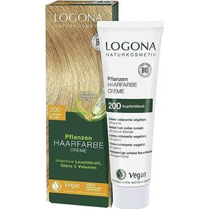 LOGONA Naturkosmetik Planten haarverf crème 200 koperblond, natuurlijke haarkleur met henna, kleurcrème, permanente kleuring, 150 ml