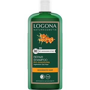 LOGONA Naturkosmetik Reparerende en voedende shampoo voor natuurlijk gezond haar, geschikt voor beschadigd haar, reparatie en verzorging haarshampoo met veganistische formule van biologische
