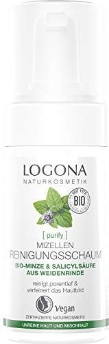 Bio Mizelle Reinigungsschaum von LOGONA Naturkosmetik für unreine Haut und Mischhaut, Bio-Minze & natürliche Salicylsäure aus Weidenrinde, mattierend, Natürlich & Vegan, 100 ml, 00046
