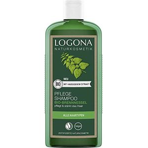 LOGONA Naturkosmetik Verzorgende shampoo voor natuurlijk gezond haar, geschikt voor alle haartypes, haarshampoo met veganistische formule van biologische brandnetel, 1 x 500 ml