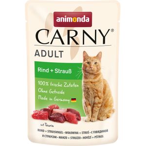 12x85g Maaltijdzakjes Rund  Struisvogel Animonda Carny Kattenvoer