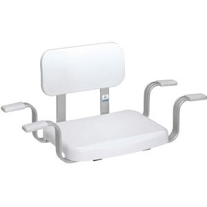 WEINBERGER Badewannensitz mit Rückenlehne, Sitzhilfe für Badewannen mit Innenmaß von 59-72 cm, sehr stabil bis 150 kg, Aluminium, Sitzbrett, Badebrett, Badehocker/Farbe: Weiß/Modell: 48538