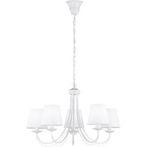 Trio Leuchten Kroonluchter 110600531 Cortez metaal wit, stoffen kap wit, zonder 5 lampen E14, 66 x 66 x 150 cm