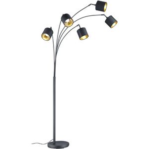 REALITY TOMMY Vloerlamp - Zwart - goudkleur - excl.5xE14 - IP20 - H200cm