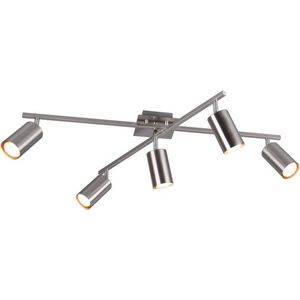 Trio Lighting Marley plafondspot, mat nikkel 5-lamps Marley, dimbaar, alu / grijs / zink, Woon-/ Eetkamer, metaal, Modern, halogeen spot
