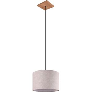 Trio Leuchten Elmau 302100130 hanglamp grenenhout, lampenkap van beige stof, zwarte stoffen kabel, 1 x E27