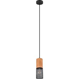 Trio Leuchten Hanglamp Tosh 304300132, metaal mat zwart, hout, excl. 1x E27