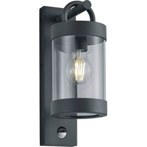 Trio Leuchten Sambesi 204169124 buitenwandlamp van gegoten aluminium, antraciet/acryl, transparant, 1 x E27, IP44, 230 V, 28 W, bewegingsmelder