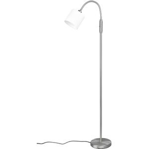 Reality Leuchten Tommy R46331001 Staande lamp, metaal nikkel mat, stoffen kap wit, exclusief 1x E14