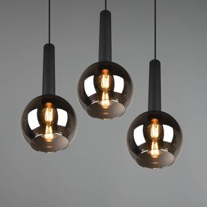 Moderne hanglamp zwart met smoke glas 3-lichts - Clayton