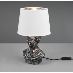 Reality, Lampe de table, Albert 1xE14, max.40,0 W Tissu, Blanc, Corps: Céramique, argent ancien Ø:21,0cm, H:36,0cm Interrupteur de cordon,IP20,Sans illuminant