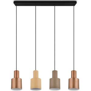 Hanglamp brons met taupe en beige 4-lichts - Ans