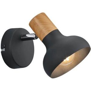 Reality Leuchten Latika wandlamp R81521032, mat zwart metaal, synthetisch hout, excl. 1x E14