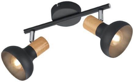 Reality Leuchten - Deckenstrahler latika aus Metall in Schwarz & Holzoptik, Breite 30cm