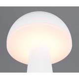 Reality Leuchten Fungo R57716131 Lampe de table LED d'extérieur à batterie, en métal blanc mat, plastique blanc, avec LED de 2 W, intensité variable, couleur de la lumière réglable, station de charge