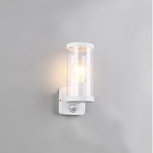 LED Tuinverlichting - Buitenlamp - Wandlamp - Trio Tino - E27 Fitting - Bewegingssensor - Mat Wit - Aluminium