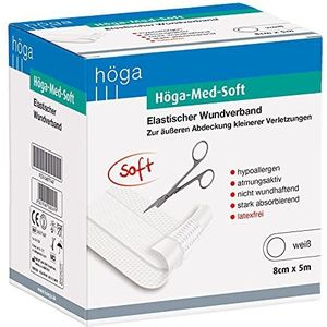 Höga Med-Soft elastisch wondverband - 5 m x 8 cm - wondpleister, hypoallergeen, ademend, niet wondhechtend, sterk absorberend.