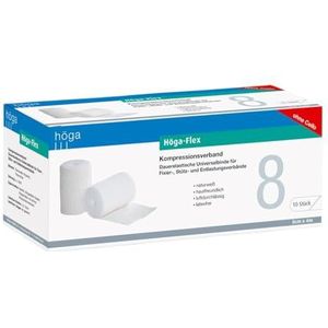 Höga-Flex 8 cm x 4 m, compressieverband, latexvrij, natuurlijk wit, 10 stuks per verpakking, 1 x 10 stuks