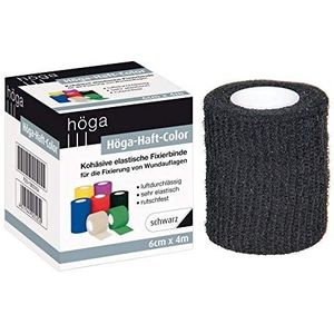 Höga - Kleefkleur zwart 6 cm x 4 m uitgerekt, samenhangend (zelfklevend) elastische fixeerband, 2-pack (2 x 1 stuk)