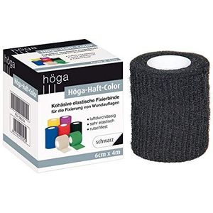 Hoogga-hecht-kleur zwart, 6 cm x 4 m uitgerekt, kokvrije (zelfklevend) elastische fixeerbinding, verpakking van 2 (2 x 1 stuks)