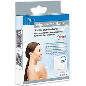 Höga Derm Silikofix 6 cm x 7 cm, steriele wondverband (plaster) met moderne siliconen coating voor zacht verwijderen, 5 stuks