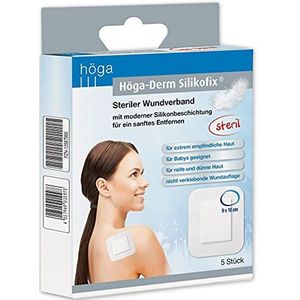 Höga Derm Silicofix 9 cm x 10 cm, steriel wondverband pleister) met moderne siliconencoating voor zacht verwijderen, 5 stuks