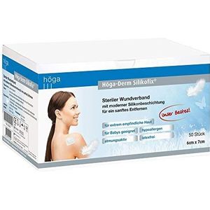 Höga Derm Silikofix 6 cm x 7 cm, steriele wondverband (plaster) met moderne siliconen coating voor zacht verwijderen, 50 stuks
