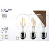 MÜLLER-LICHT Set van 3 retro LED-lampvorm vervangt 40 W, glas, E27, 4 W, zilver, 6 x 6 x 10,6 cm, 3 eenheden