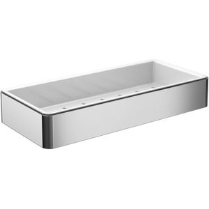 Emco LOFT Sponsmand om te schroeven met uitneembaar kunststof inzetstuk, doucheplank van aluminium en kunststof, douchemand voor badkamerbenodigdheden, chroom/wit