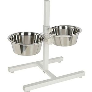 Kerbl Voerbak voor honden, in hoogte verstelbaar, roestvrij staal, wit, 1800 ml