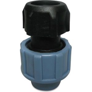 Unidelta Aansluitstuk PP 32 mm x 1/2"" knel x binnendraad 16bar zwart/blauw DVGW/KIWA/WRAS