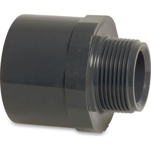 Mega Puntstuk PVC U x 1" lijmmof/spie x buitendraad 10bar grijs