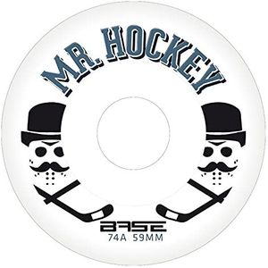 BASE Unisex – Volwassenen inlinerrollen indoor rollers""Mr. Hockey"" Pro | 4-pack | 74A hardheid | sterke grip | wit | geschikt voor alle gangbare inlinermerken | 59 mm