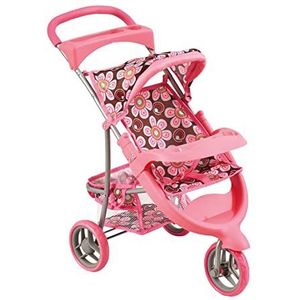 Bino Poppenwagen, speelgoed voor kinderen vanaf 3 jaar, kinderspeelgoed (kinderwagen speelgoed van gepoedercoat ""zilver"" met donkerblauwe schuimrubberen handgreep, 3 wielen), roze