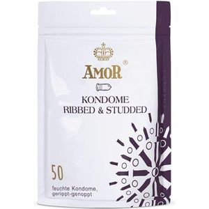 AMOR Ribbed-Studded Premium Condooms, Ø 54 mm, Transparant, Verpakking van 50