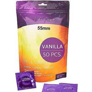 VIBRATISSIMO condooms XXL Vanilla 50-pack I Premium condooms met aroma I Condooms voor mannen I Vanille condooms met dunne wanddikte & geur I Condooms voelen uiterst dun en gevoelig I b=55mm