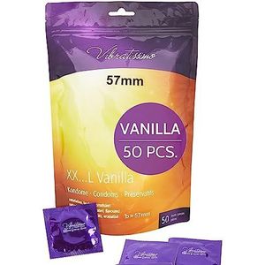 Vibratissimo condooms XXL Vanilla 50-pack I Premium met aroma I voor mannen I Vanille met dunne wanddikte & geur I voelen uiterst dun en gevoelig I b=57mm